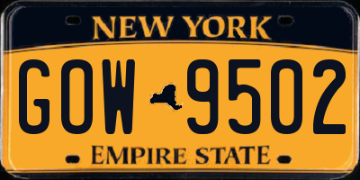 NY license plate GOW9502
