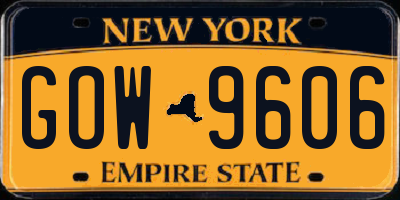 NY license plate GOW9606