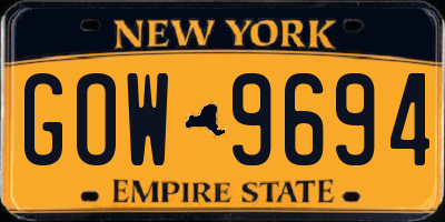 NY license plate GOW9694