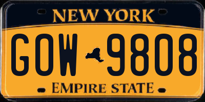 NY license plate GOW9808