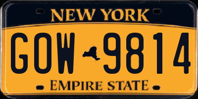 NY license plate GOW9814