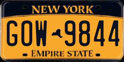 NY license plate GOW9844