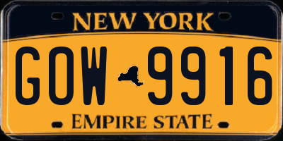 NY license plate GOW9916
