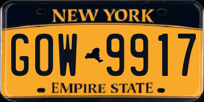 NY license plate GOW9917
