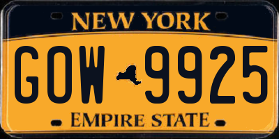 NY license plate GOW9925