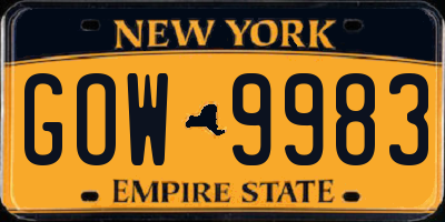 NY license plate GOW9983