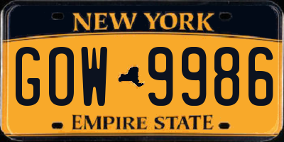 NY license plate GOW9986