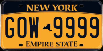 NY license plate GOW9999
