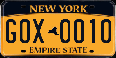 NY license plate GOX0010