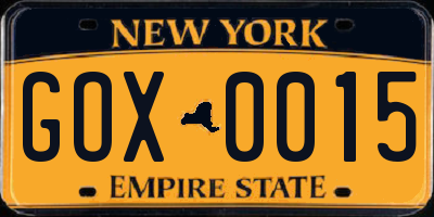 NY license plate GOX0015