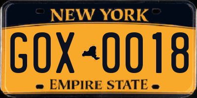 NY license plate GOX0018