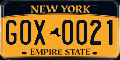 NY license plate GOX0021