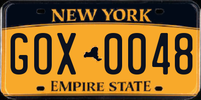 NY license plate GOX0048