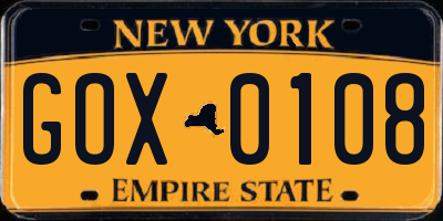 NY license plate GOX0108