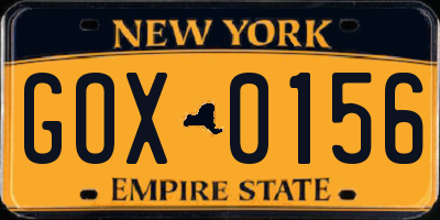 NY license plate GOX0156