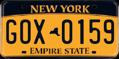 NY license plate GOX0159