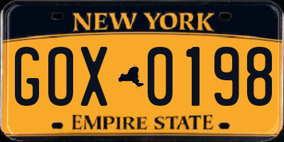 NY license plate GOX0198