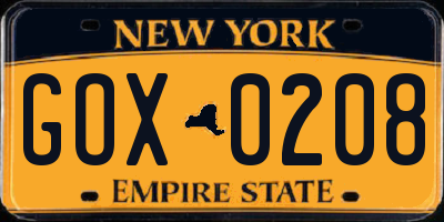 NY license plate GOX0208