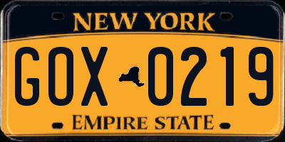 NY license plate GOX0219