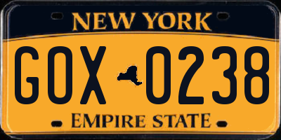 NY license plate GOX0238