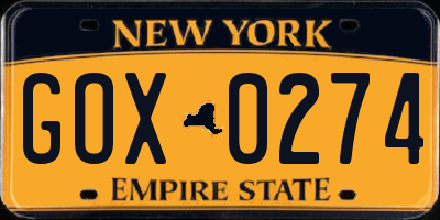 NY license plate GOX0274