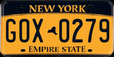 NY license plate GOX0279