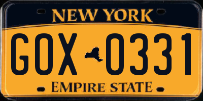 NY license plate GOX0331