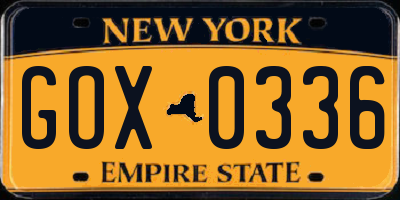 NY license plate GOX0336