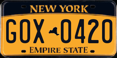 NY license plate GOX0420