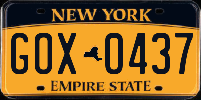 NY license plate GOX0437