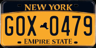 NY license plate GOX0479