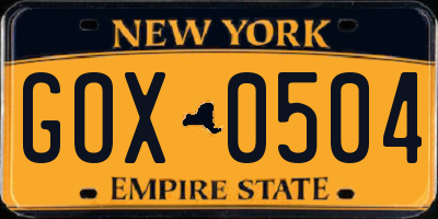 NY license plate GOX0504