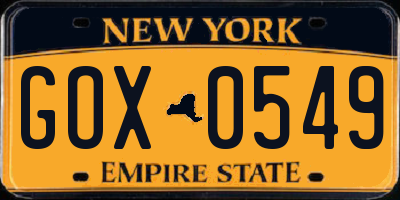 NY license plate GOX0549
