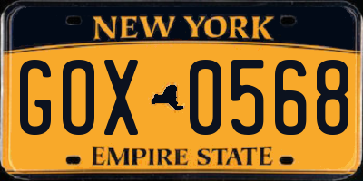 NY license plate GOX0568