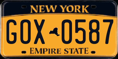 NY license plate GOX0587