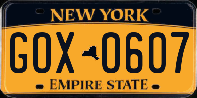 NY license plate GOX0607