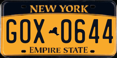 NY license plate GOX0644
