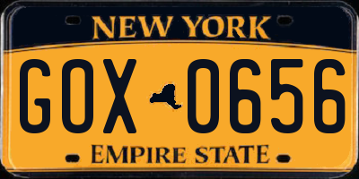 NY license plate GOX0656