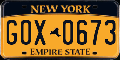 NY license plate GOX0673