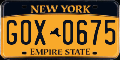 NY license plate GOX0675