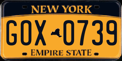 NY license plate GOX0739