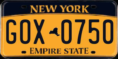NY license plate GOX0750