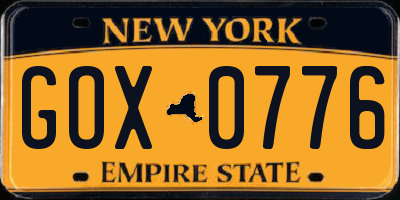NY license plate GOX0776