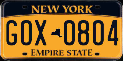NY license plate GOX0804