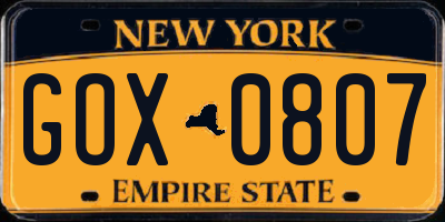 NY license plate GOX0807
