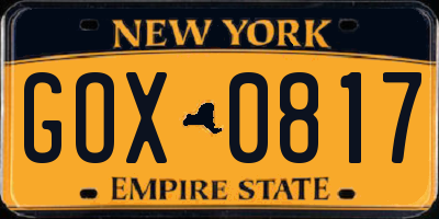 NY license plate GOX0817