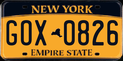 NY license plate GOX0826