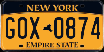 NY license plate GOX0874
