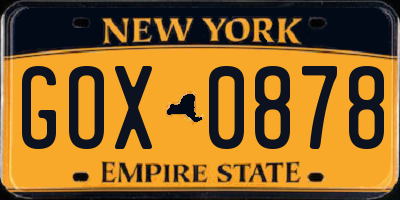 NY license plate GOX0878