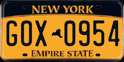 NY license plate GOX0954